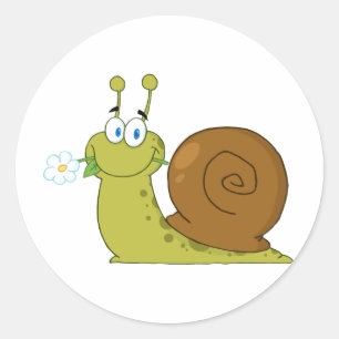 Snail With A Flower In Its Mouth Classic Round Sticker