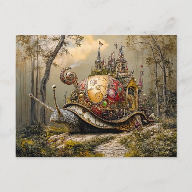 Snail with Castle on Its Shell in Fantasy Scene Postcard (Front)