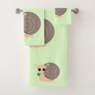 Snail with Clover Leaf Bath Towels or Choose Colou