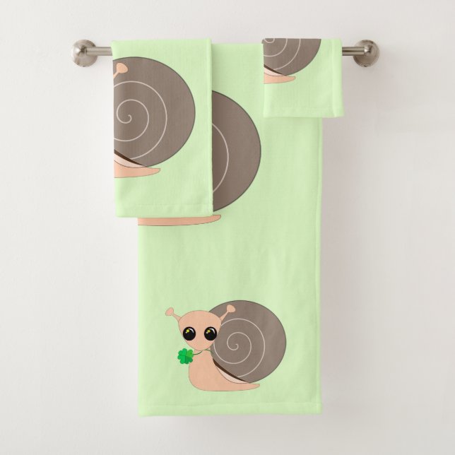 Snail with Clover Leaf Bath Towels or Choose Colou (Insitu)