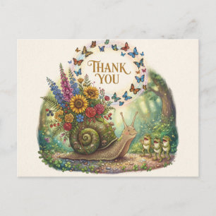 Snail with Flower Shell and Frogs Thank You Design Holiday Postcard