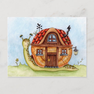 Snail With House On Back Watercolor Painting Postc Postcard