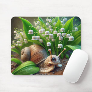 Snail With Lily of the Valley Flowers Mouse Mat