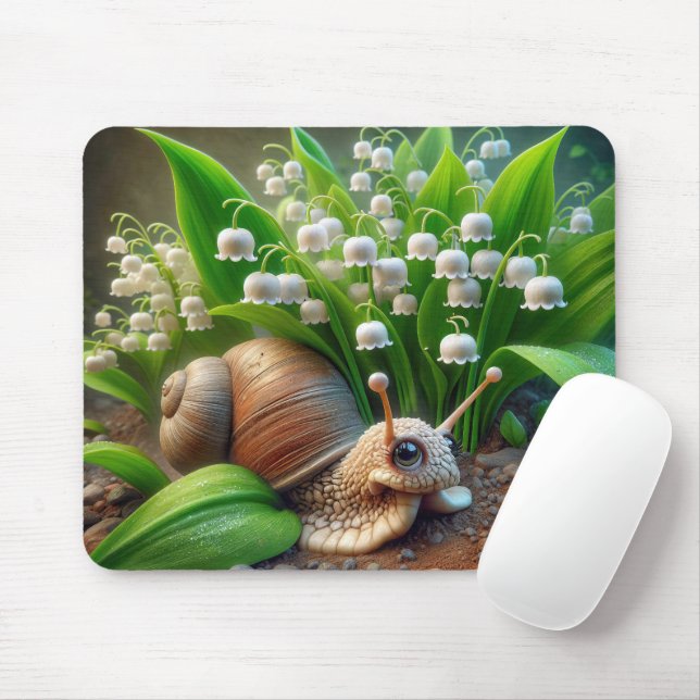 Snail With Lily of the Valley Flowers Mouse Mat (With Mouse)