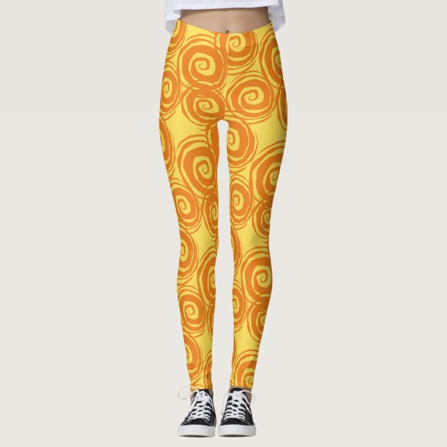 Snail yellow orange curlicue leggings (Front)