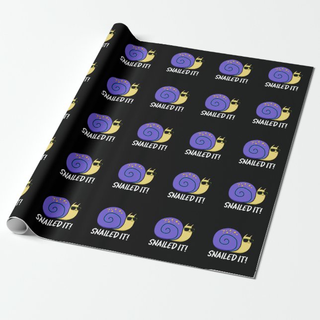 Snailed It Funny Snail Pun Dark BG Wrapping Paper (Unrolled)