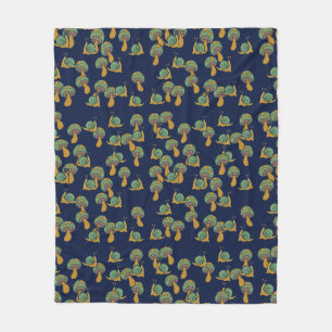 Snails and Mushrooms Retro Snail Mushroom Pattern Fleece Blanket