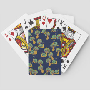 Snails and Mushrooms Retro Snail Mushroom Pattern Playing Cards