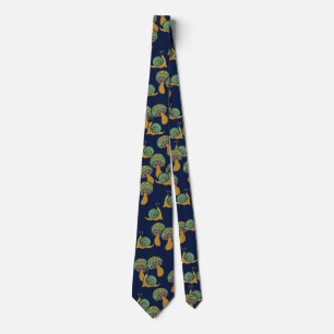 Snails and Mushrooms Retro Snail Mushroom Pattern Tie