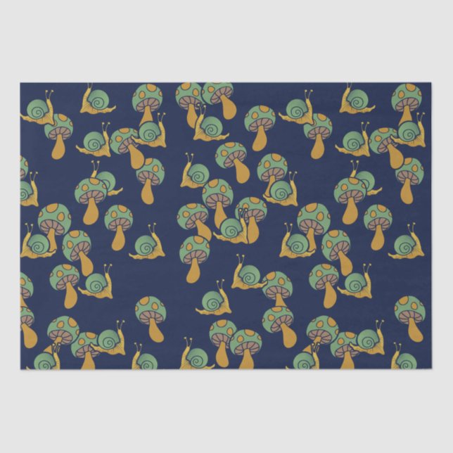 Snails and Mushrooms Retro Snail Mushroom Pattern Tissue Paper (Front)