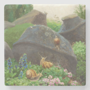 Snails in a Rock Garden (by H.A. Brendekilde) Stone Coaster