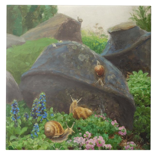 Snails in a Rock Garden (by H.A. Brendekilde) Tile (Front)