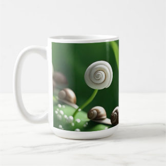 Snails lined up on green plants coffee mug