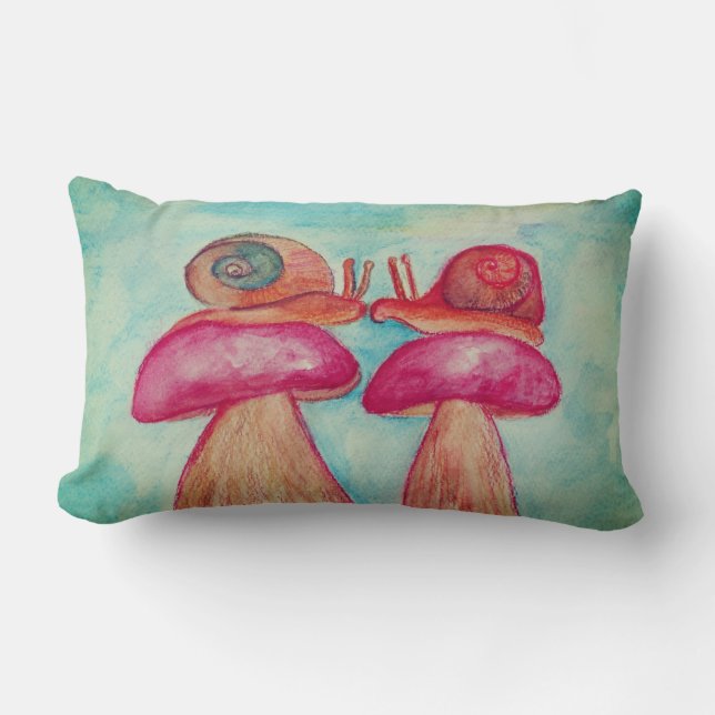 Snails Mushrooms Art Lumbar Pillow 33 cm x 53 cm (Front)