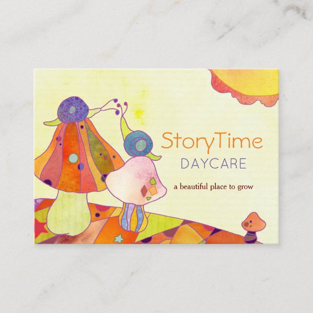 Snails on Mushrooms Childcare Daycare Business Card (Front)