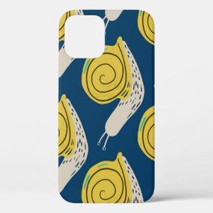 Snails silhouettes: yellow, pink pattern. iPhone 12 case