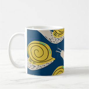 Snails silhouettes: yellow, pink pattern. coffee mug