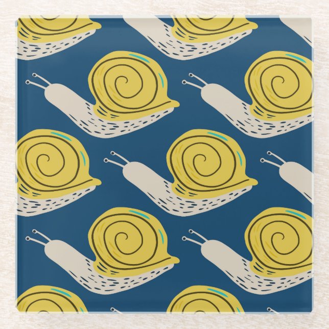 Snails silhouettes: yellow, pink pattern. glass coaster (Front)