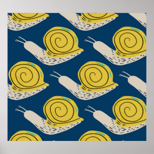 Snails silhouettes: yellow, pink pattern. poster