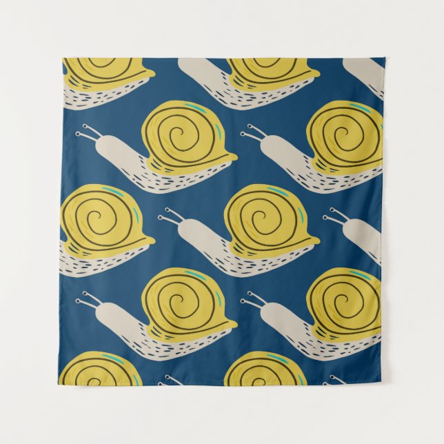 Snails silhouettes: yellow, pink pattern. tapestry (Front)