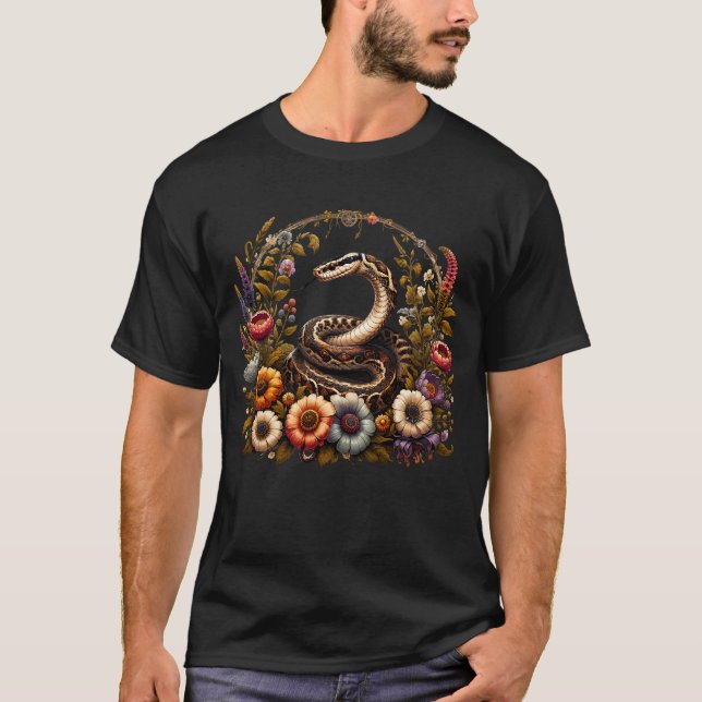 Snake  Aesthetic Boho Floral Botanical Hiking T-Shirt (Front)