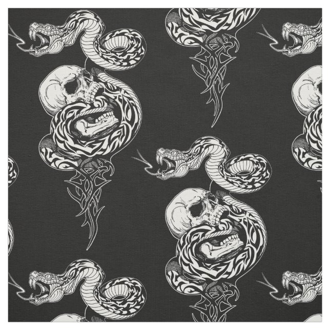 snake and broken human skull fabric (Swatch)