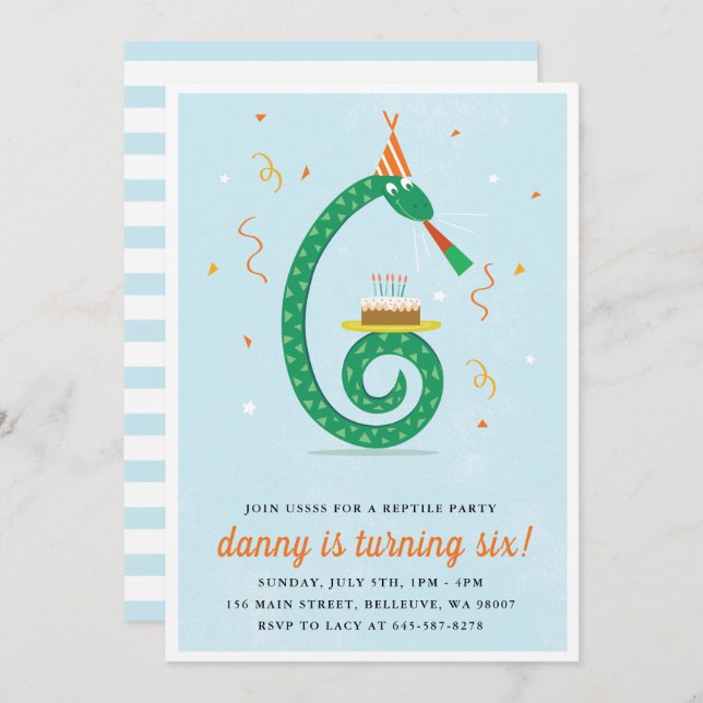 Snake and cake Birthday party invitation (Front/Back)