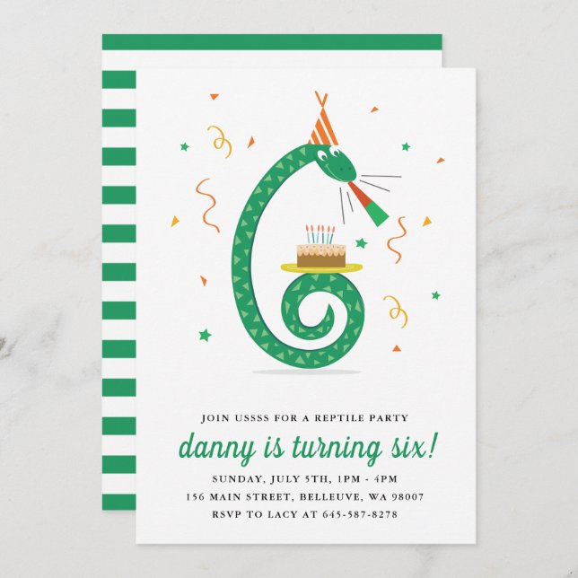 Snake and cake Birthday party invitation_Vanilla Invitation (Front/Back)