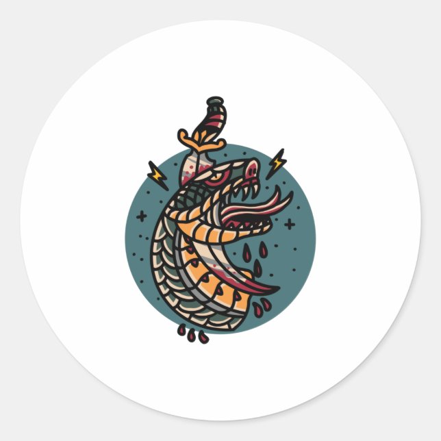 Snake and Dagger Classic Round Sticker (Front)