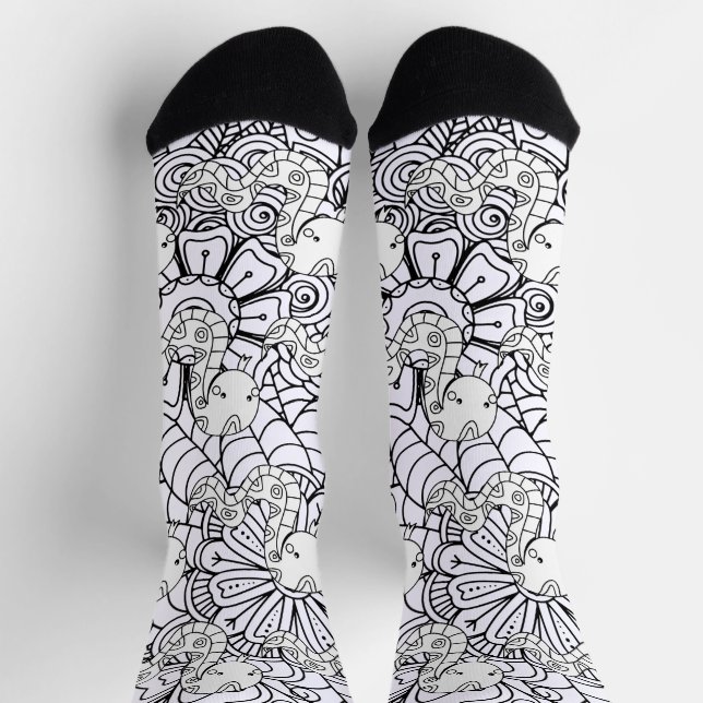 Snake and Floral Botanical Doodles Socks (Top)