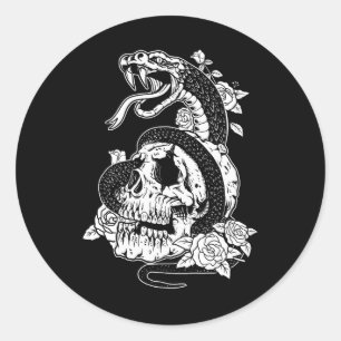 Snake And Flowers Skull Gothic Witchy Punk Aesthet Classic Round Sticker