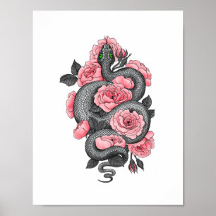 Snake and peach roses poster