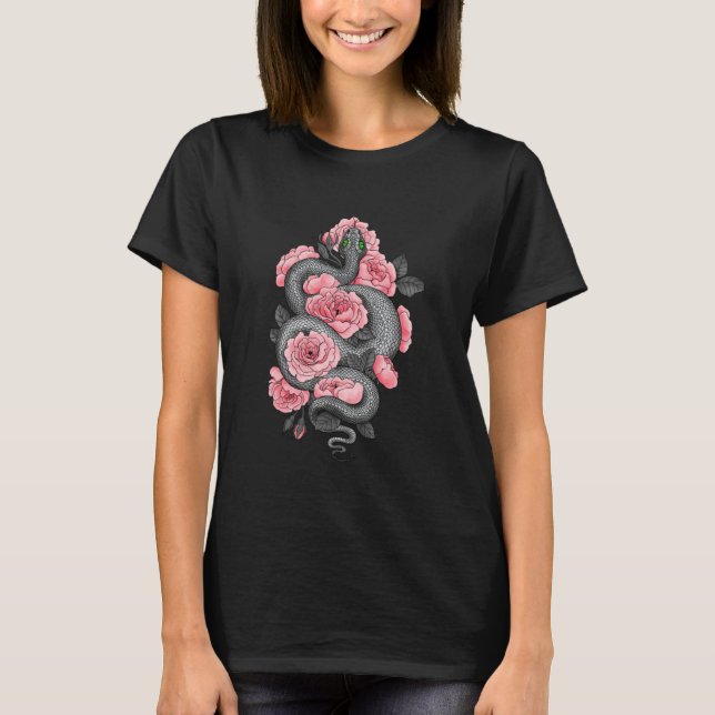 Snake and peach roses T-Shirt (Front)