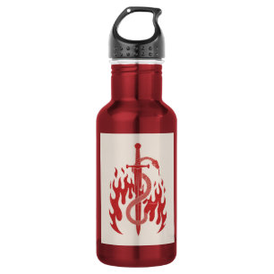 Snake and Sword Risograph Art Print Red Flame 532 Ml Water Bottle