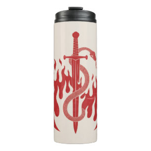 Snake and Sword Risograph Art Print Red Flame Thermal Tumbler