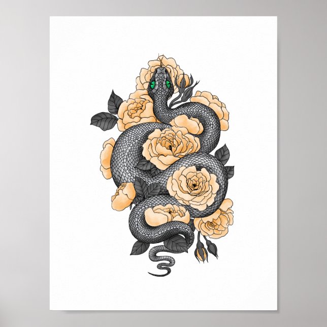 Snake and yellow roses poster (Front)