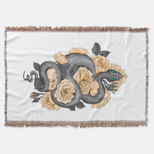 Snake and yellow roses throw blanket