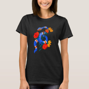 Snake Animal Flower Blue Viper Python Worm Wild Fo T-Shirt