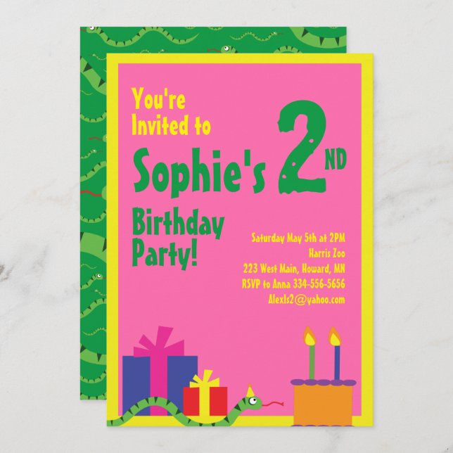 Snake Animal Kid's Birthday Party Invitations (Front/Back)