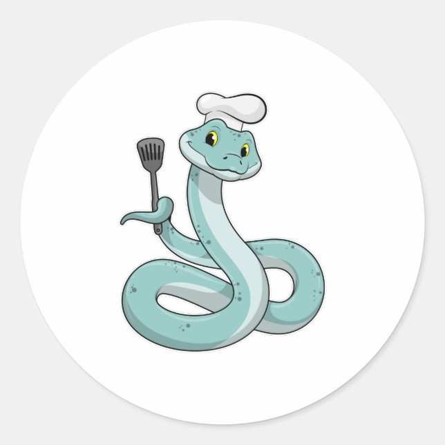 Snake as Cook with Chef hat Classic Round Sticker (Front)