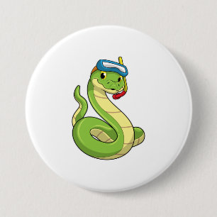 Snake as Diver wirth Snorkel 7.5 Cm Round Badge