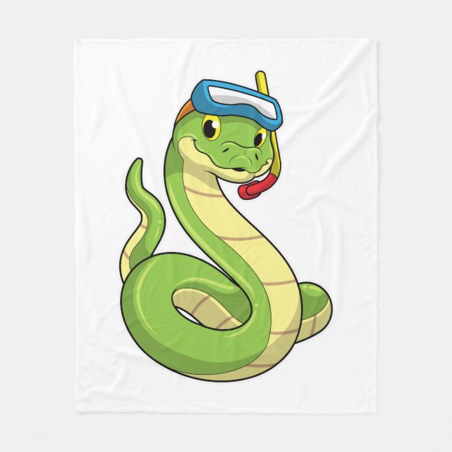 Snake as Diver wirth Snorkel Fleece Blanket (Front)