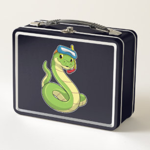 Snake as Diver wirth Snorkel Metal Lunch Box