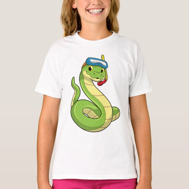 Snake as Diver wirth Snorkel T-Shirt (Front)