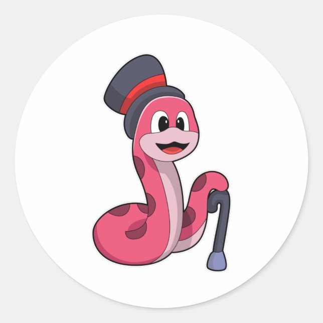 Snake as Gentleman with Hat & Walking stick Classic Round Sticker (Front)