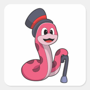 Snake as Gentleman with Hat & Walking stick Square Sticker