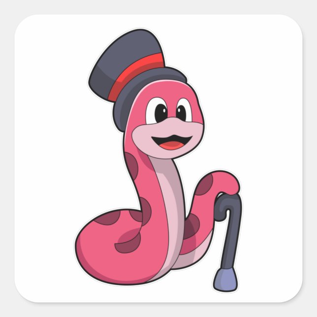 Snake as Gentleman with Hat & Walking stick Square Sticker (Front)