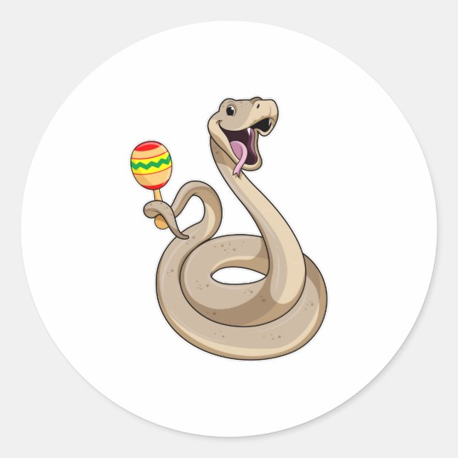 Snake as Musician with Maracas Classic Round Sticker (Front)