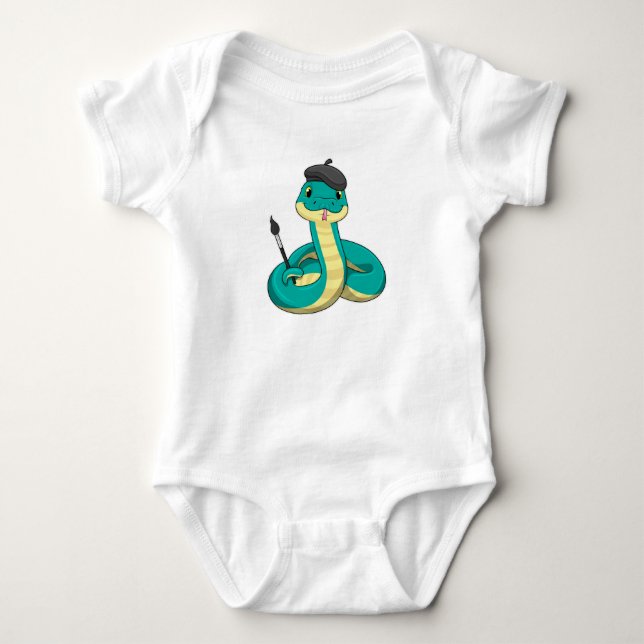 Snake as Painter with Paint brush Baby Bodysuit (Front)