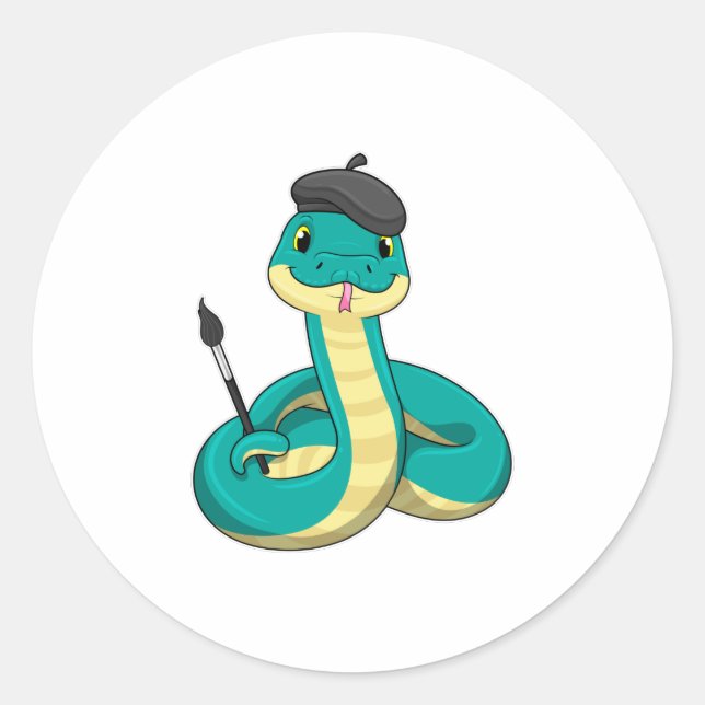 Snake as Painter with Paint brush Classic Round Sticker (Front)